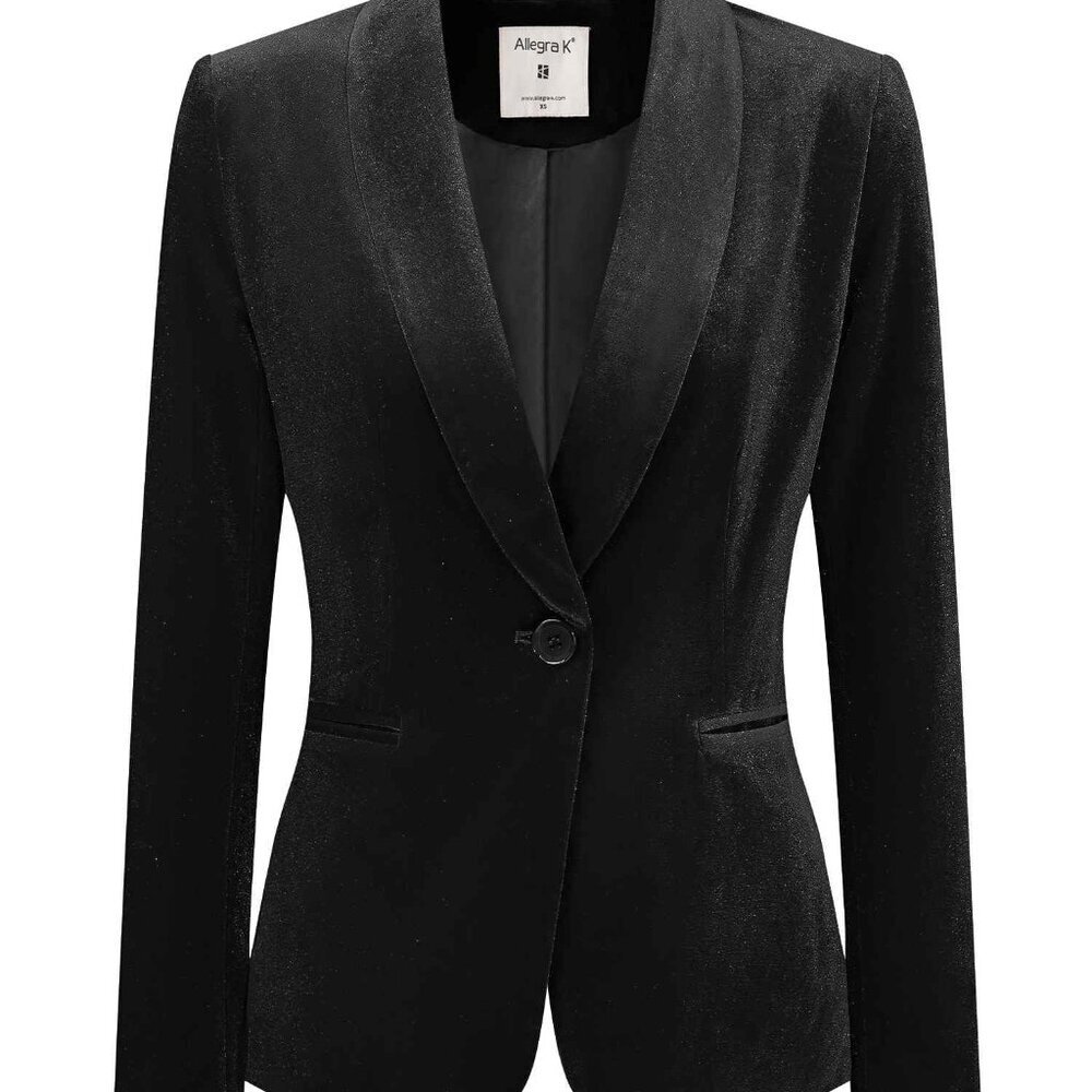 Velvet Blazer Shawl Collar Office Coat Button Closure Regular Fit